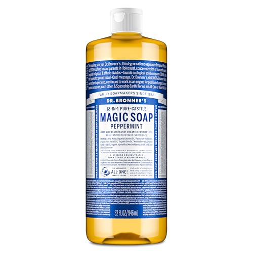 Dr. Bronner's Pure-Castile Magic Liquid Soap - Made with Regenerative Organic Certified Oils- 18-in-1 Uses for Face, Body, Hand, Hair, Laundry & More- Vegan, Non-GMO- Body Wash- Peppermint,32oz