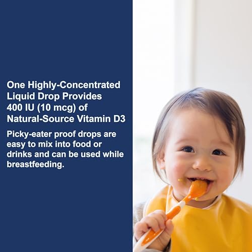 Carlson - Baby's Super Daily D3, Baby Vitamin D Drops, 400 IU (10 mcg) per Drop, 1-Year Supply, Vegetarian, Liquid Vitamin D for Infants and Toddlers, Unflavored, 365 Drops