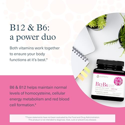 Youtheory B12B6 - Vegan Vitamin B6 & Vitamin B12 - Offers Brain Health, Energy & Immunity Support* - Dairy, Soy & Gluten Free - 60 Gummies