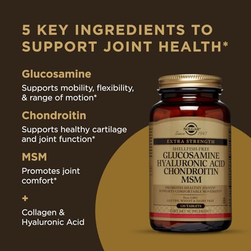 Solgar Glucosamine Hyaluronic Acid Chondroitin MSM, 120 Tablets - Supports Healthy Joints - Supports Range of Motion & Flexibility - Extra Strength, Shellfish Free - Non-GMO, Gluten Free - 40 Servings