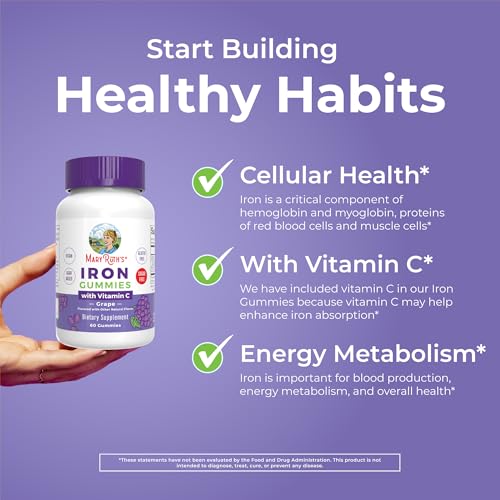 MaryRuth's Iron Gummies for Ages 14+ | with Vitamin C for Absorption | Sugar Free | Gummy Iron Supplement + VIT C | Energy Metabolism | Cellular Health | Immune Support | Vegan | Non-GMO | 60 Count