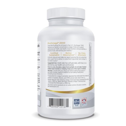 Nordic Naturals ProOmega 2000, Lemon Flavor - 120 Soft Gels - 2150 mg Omega-3 - Ultra High-Potency Fish Oil - EPA & DHA - Promotes Brain, Eye, Heart, & Immune Health - Non-GMO - 60 Servings