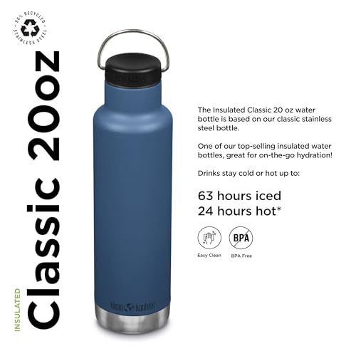 Klean Kanteen Classic Stainless Steel Double Wall Insulated Water Bottle with Loop Cap