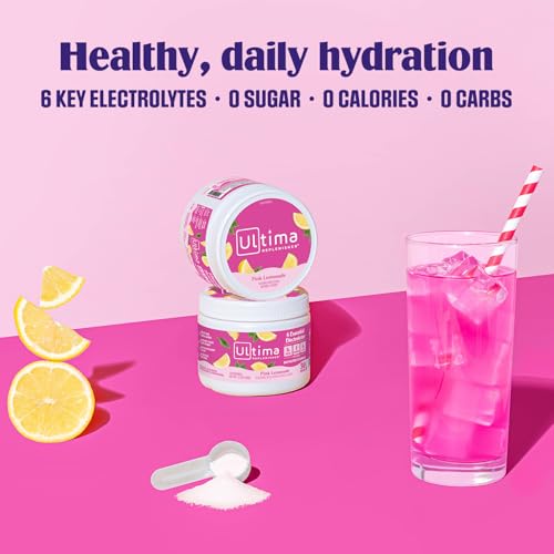 Ultima Replenisher Daily Electrolyte Powder Drink Mix – Sugar Free – Lemonade, 90 Servings – Hydration Powder with 6 Key Electrolytes and Trace Minerals – Keto Friendly, Vegan, Non-GMO