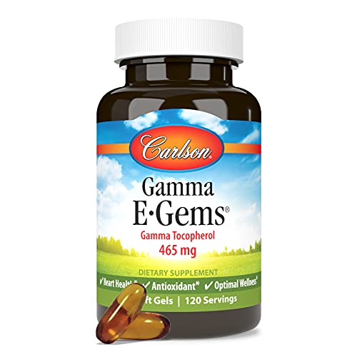 Carlson - Gamma E-Gems, 465 mg, Gamma Tocopherol, Vitamin E Tocopherol, Optimal Wellness, 120 Softgels