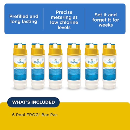 FROG Bac Pac Replacement Chlorine Cartridges for use with Pool FROG Model 5400 and 6100 Cyclers - Prefilled for Easy & Convenient Pool Sanitizing & Water Care - 6 Pack