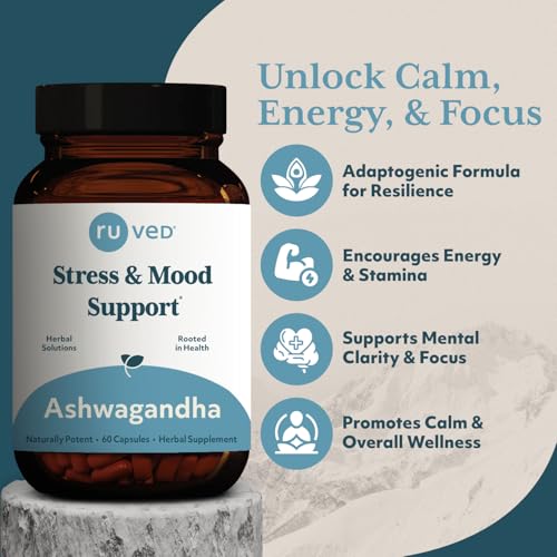 RU Ved Ashwagandha Ayurvedic Supplement Stress and Mood Support (60 Capsules)