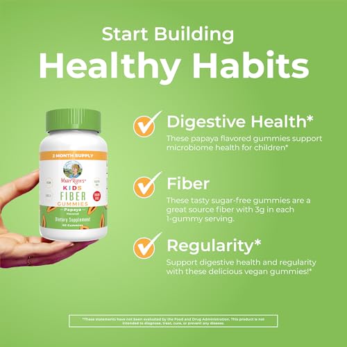MaryRuth's Fiber Gummies for Kids | 2 Month Supply | Sugar Free | Soluble Fiber Supplement | Gut Health & Digestion Support | 3g Fiber per Gummy | Vegan | 60 Count