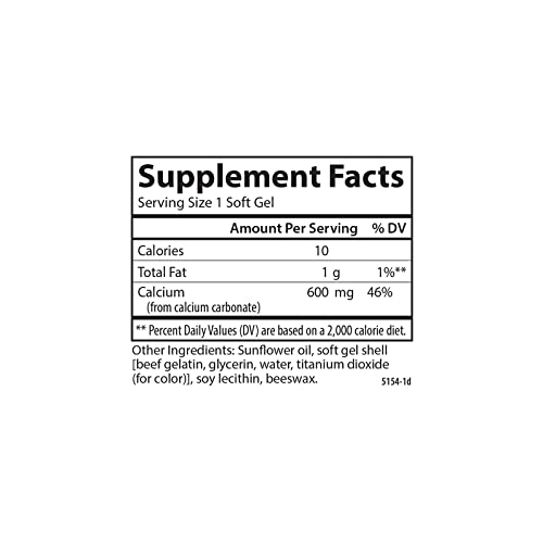 Carlson - Cal-600, 600 mg Calcium, Bone Support, Healthy Teeth & Optimal Wellness, 100+30 Softgels