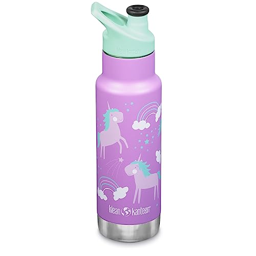 Klean Kanteen 12 oz Classic Kid's Insulated Water Bottle with Sport Cap - Kid's Water Bottle - Made from Stainless Steel - Dishwasher Safe Reusable Bottle - Unicorns, 12 oz