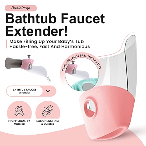 Baby Bath Helper - Bath Tub Faucet Extender - Guides Water Directly from Faucet to Baby Bath Tub Without Excessive Water Waste and Splashing - Modified to Fit Larger Bath Tub Faucets (Pink)