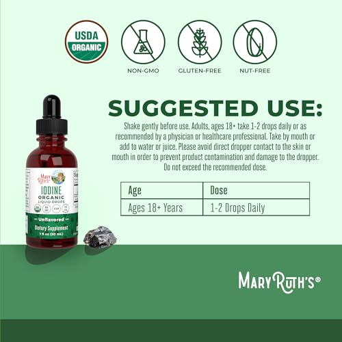 MaryRuth Organics Iodine Liquid Drops | Potassium Iodide | 1 Year Supply | 450 Servings | Thyroid Health | USDA Organic| Vegan | Non-GMO | Gluten Free | 1 Fl Oz