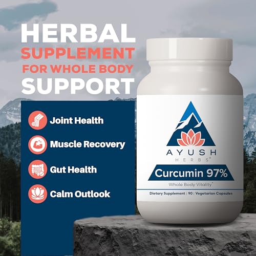 Ayush Herbs Curcumin 97% - Curcumin Supplements, Premium Turmeric Root Supplement, Curcuminoids for Women & Men, Adults, Premium Joint Support, Strength & Vitality - 90 Vegetarian Capsules (1 Count)
