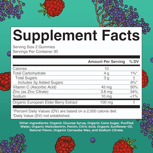 MaryRuth Organics Kids Immune Support Gummies | USDA Organic | Vitamin C, Zinc, and Elderberry Gummies for Kids| Immune Support for Ages 4+ | Vegan | Non-GMO | Gluten Free | 60 Count