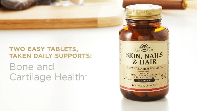 Solgar Skin, Nails & Hair, Advanced MSM Formula, 120 Tablets - Supports Collagen for Hair, Nail and Skin Health - Provides Zinc, Vitamin C & Copper - Non GMO, Vegan, Gluten & Dairy Free - 60 Servings ,Standard Packaging , 120 Count