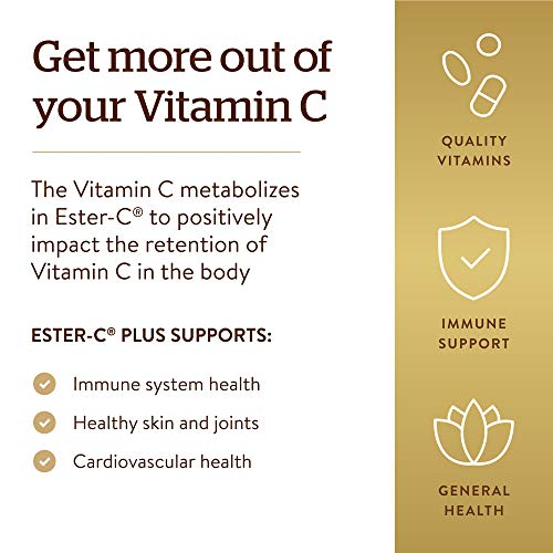 Solgar Ester-C Plus 1000 mg Vitamin C (Ascorbate Complex) - 180 Tablets - Gentle & Non Acidic - Supports Upper Respiratory Health - Non-GMO, Gluten-Free - 180 Servings