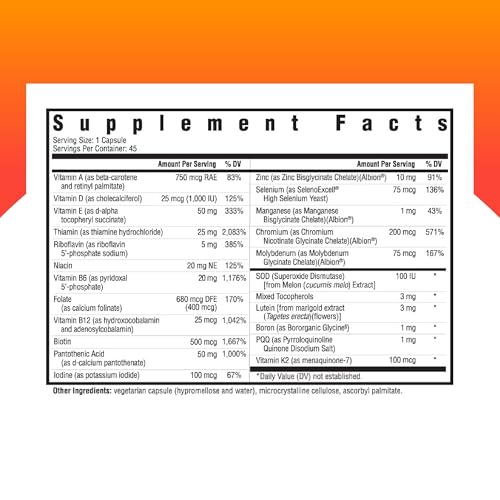 Seeking Health Multivitamin One MF, 1 a Day Multivitamin Supplement for Adults, Methyl-Free Bioavailable B12 and Folinic Acid, Vitamin A, PQQ, MTHFR Support, Vegetarian Capsules (45 Capsules)