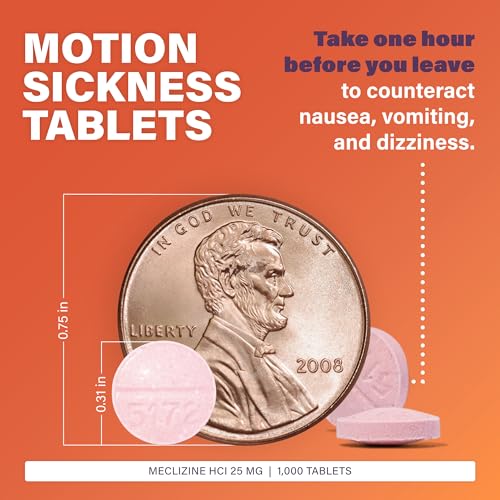 Rugby Meclizine Chewable Tablets 25mg - Anti-Nausea Medicine Helps with Motion Sickness - 1,000 Tablets