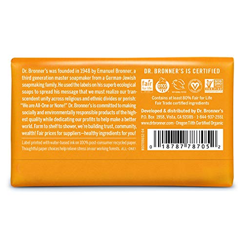 Dr. Bronner's - Pure-Castile Bar Soap (Citrus, 5 ounce, 2-Pack) - Made with Organic Oils, For Face, Body and Hair, Gentle and Moisturizing, Biodegradable, Vegan, Cruelty-free, Non-GMO