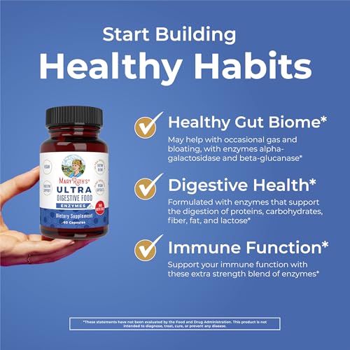MaryRuth Organics Ultra Digestive Enzymes Capsules | Up to 2 Month Supply | Supplement for Gut Health Support | Digestion & Immune Support with Amylase | Lipase & Lactase | Vegan | 60 Count