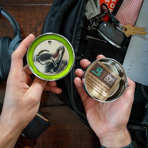 CVault by Boveda | 1/2 oz Twist Top Storage Container | Shatterproof, Air Tight & Light Resistant | Food Grade Stainless Steel | Includes 62% RH 8-gram Boveda Pack