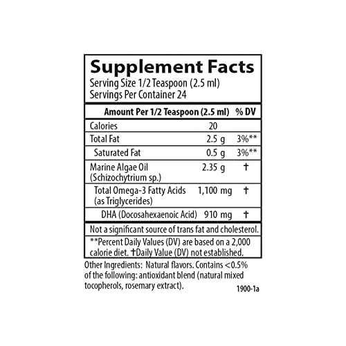 Carlson - Vegetarian DHA, 910 mg DHA, Cognitive Function, Mood Health, Plant-Based, Lemon, 60 mL (2 fl oz)