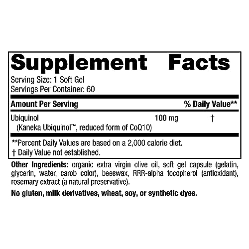 Nordic Naturals Nordic CoQ10 Ubiquinol - 60 Mini Soft Gels - 100 mg Coenzyme Q10 (CoQ10) Ubiquinol - Heart & Brain Health, Cellular Energy Production, Antioxidant Support - Non-GMO - 60 Servings