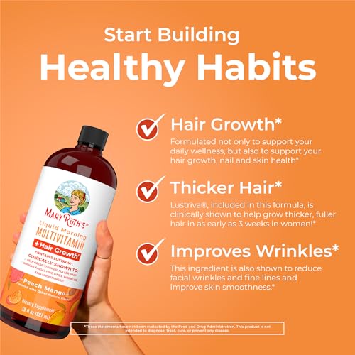 MaryRuth's Liquid Multivitamin + Hair Growth | Clinically Tested for Thicker Hair & Facial Wrinkles in Women | Biotin 10000mcg | Lustriva Hair Growth Supplements | Skin Care | Ages 18+ | 30 Fl Oz