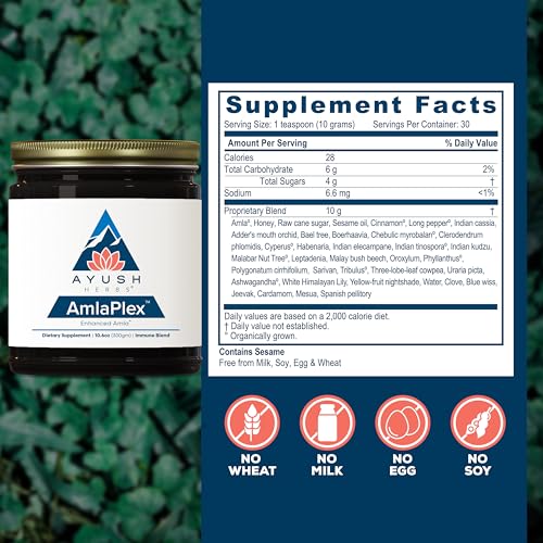 Ayush Herbs AmlaPlex - Amla Jam, Chyawanprash for Immune Support & Digestive Health, Chyavanprash, Indian Honey Jam with Amla, Ashwagandha - 10.6 oz Jar (1 Count)