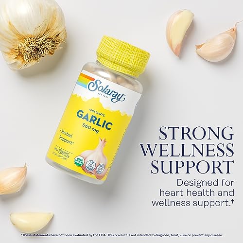 Solaray Organic Garlic Pills - 560 mg Garlic Supplements for Heart Health Support - USDA Organic Garlic Capsules - Vegan - 60-Day Money-Back Guarantee - 100 Servings, 100 VegCaps
