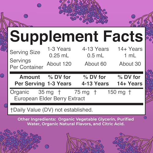 MaryRuth Organics Elderberry Syrup | USDA Organic | Sugar Free Immune Support Supplement for Adults & Kids, Ages 1 | Vegan, Non-GMO, Immune Boosters, Clean Label Project Verified | 1 Fl Oz