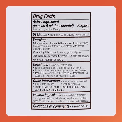 Rugby 320 mg Aluminum Hydroxide Gel, USP - Antacid Liquid - Upset Stomach, Acid Indigestion, and Heartburn Relief - Sugar-Free - Mint Flavored - 16 Fl. Oz. (1 Pack)