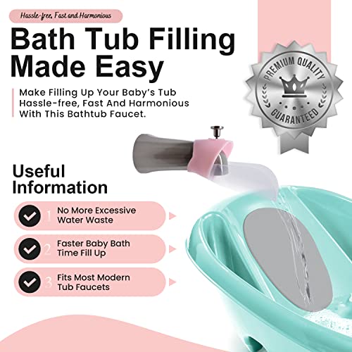 Baby Bath Helper - Bath Tub Faucet Extender - Guides Water Directly from Faucet to Baby Bath Tub Without Excessive Water Waste and Splashing - Modified to Fit Larger Bath Tub Faucets (Pink)
