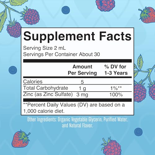 MaryRuth Organics USDA Toddler Liquid Drops | Zinc Sulfate | Immune Support Supplement| Skin Health | Vegan | Formulated for Ages 1-3 | Delicious Berry Flavor | 1 Month Supply | 2 Fl Oz