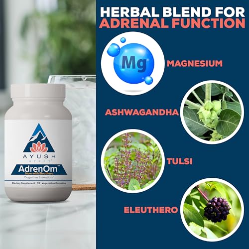 Ayush Herbs AdrenOm - Ayurvedic Adrenal and Stress-Support Supplement for Women & Men, Ashwagandha & Eleuthero to Support Adrenal Balance, Cognitive Function & Calm - 90 Vegetarian Capsules (1 Count)