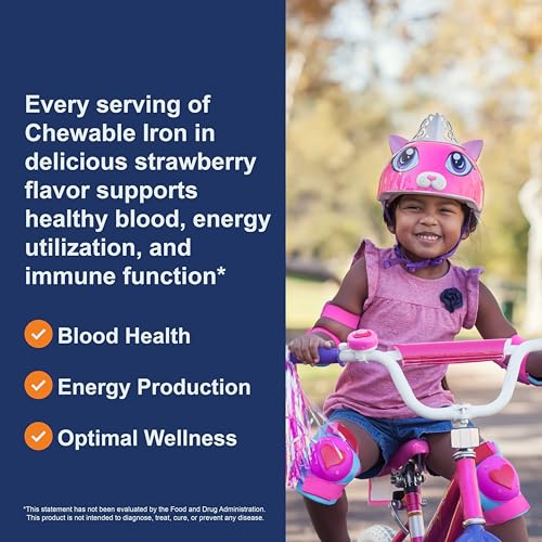 Carlson - Kid's Chewable Iron, 15 mg, Superior Absorption, Blood Health, Energy Production & Optimal Wellness, Natural Strawberry Flavor, 60 Tablets