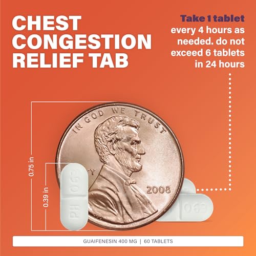 Rugby Chest Congestion Relief DM - Guaifenesin 400mg - Dextromethorphan HBr 20mg - Expectorant Cough Suppressant - 60 Immediate Release Tablets (1 Pack)