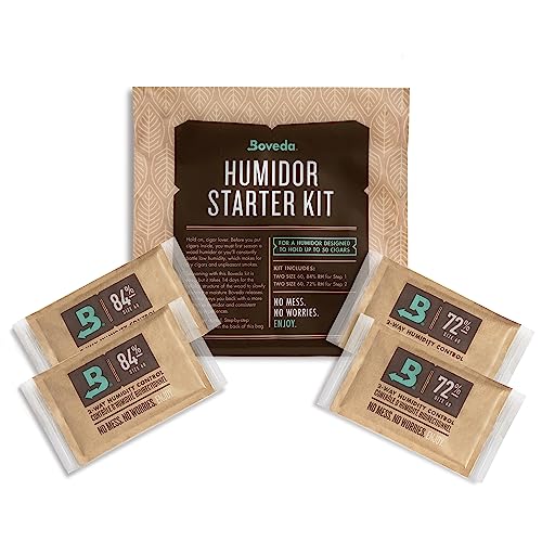 Boveda Humidor Starter Kit Bundle: Season a Wood Humidor Plus Maintain Humidity with 2-Way Humidity Control | Includes (2) Each Size 60 Boveda 84% RH & 72% RH | 1-Count