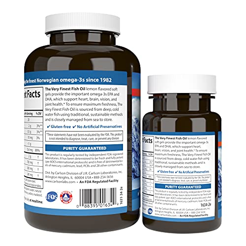 Carlson - The Very Finest Fish Oil, 700 mg Omega-3s, Norwegian, Sustainably Sourced, Lemon, 150 Count