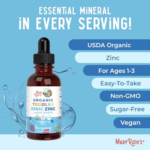 MaryRuth Organics USDA Toddler Liquid Drops | Zinc Sulfate | Immune Support Supplement| Skin Health | Vegan | Formulated for Ages 1-3 | Delicious Berry Flavor | 1 Month Supply | 2 Fl Oz