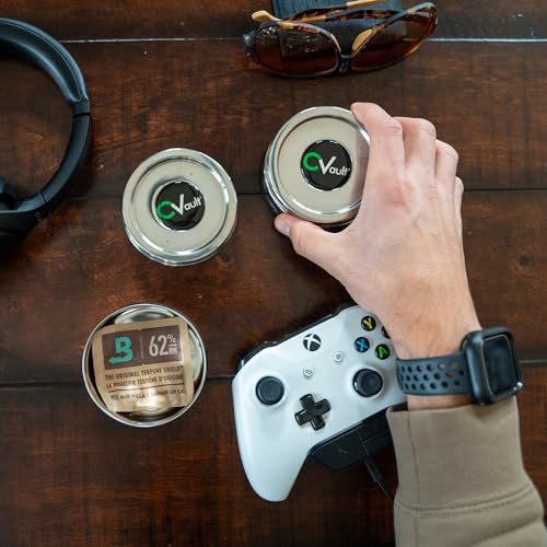 CVault by Boveda | 1/2 oz Twist Top Storage Container | Shatterproof, Air Tight & Light Resistant | Food Grade Stainless Steel | Includes 62% RH 8-gram Boveda Pack