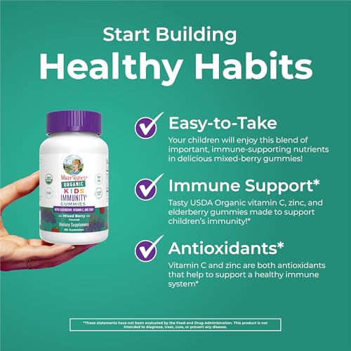 MaryRuth Organics Kids Immune Support Gummies | USDA Organic | Vitamin C, Zinc, and Elderberry Gummies for Kids| Immune Support for Ages 4+ | Vegan | Non-GMO | Gluten Free | 60 Count