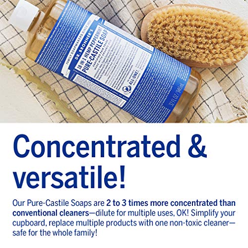 Dr. Bronner's - Pure-Castile Liquid Soap (Peppermint, 32 ounce and 2oz bundle) - Made with Organic Oils, 18-in-1 Uses: Face, Body, Hair, Laundry, Pets & Dishes, Concentrated, Vegan, Non-GMO