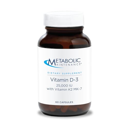 Metabolic Maintenance Vitamin D3 and K2 - Vitamin D3 K2 Supplement, D-3 & K-2 MK7 Complex for Women & Men with 25,000 IU VIT D for Bone Health and Sleep Support - 60 Capsules (Pack of 1)