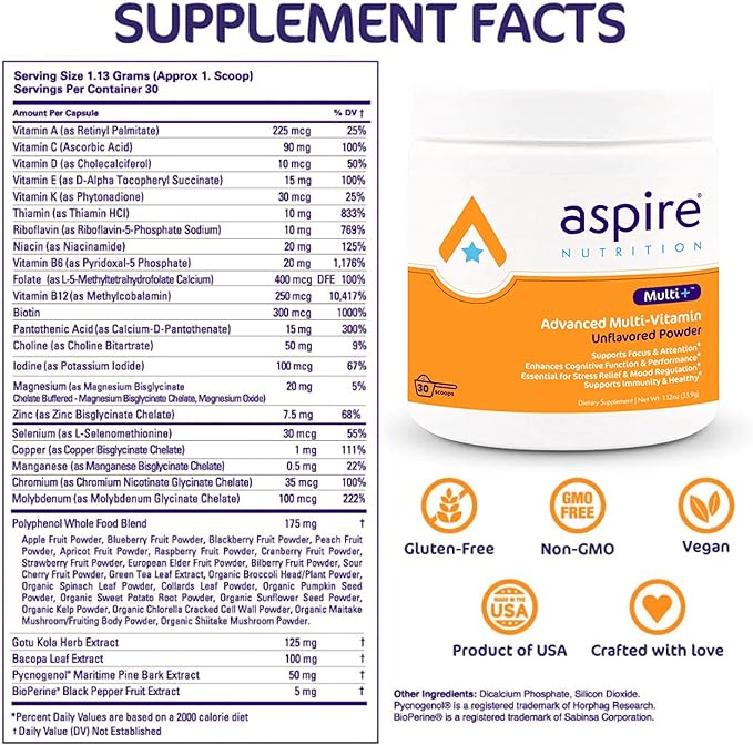 Aspire Multi+™ Advanced Multivitamin for Kids, Men & Women (unflavored Powder)