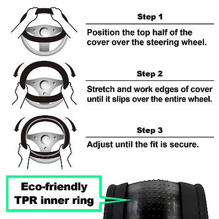 Car & SUV Steering Wheel Cover, Grey Perforated PU Leather, Sport, Fits 15" & Smaller, Contour Grip