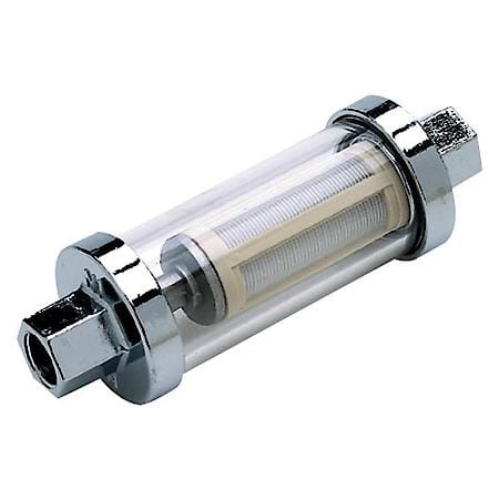 Universal In-Line See-Thru Fuel Filter - Threaded Female Ends W/Fittings For 1/4", 5/16", 3/8" Hose
