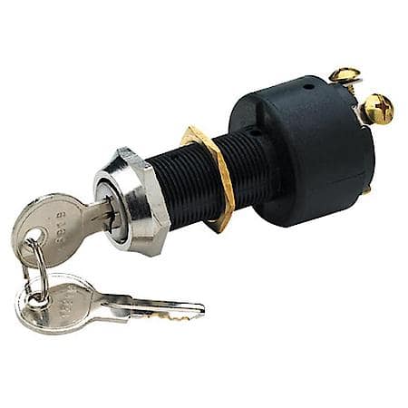 Heavy Duty Ignition Starter Switch - 3 Terminals. 15 Amps @ 12V Dc. - Fits Panels Through 1-1/8"