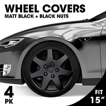 AutoCraft 15" Wheel Cover: 7-Spoke, Matt Black, High Impact Plastic, 4 Pack