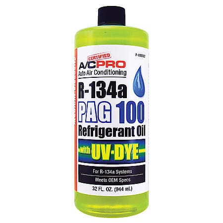 R-134a PAG 100 Medium Viscosity AC Oil Lubricant: UV Leak Detection Dye, 32 oz